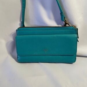 Fossil Vintage Tessa Women’s Teal Leather Crossbody  Organizer Strap Wallet